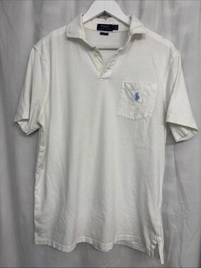 Polo Ralph Lauren White Polo Shirt Blue Pony Front Pocket Men's Large